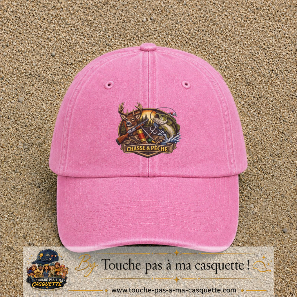 Casquette Rose délavé motif Chasse et pêche 7 cm - vue principale