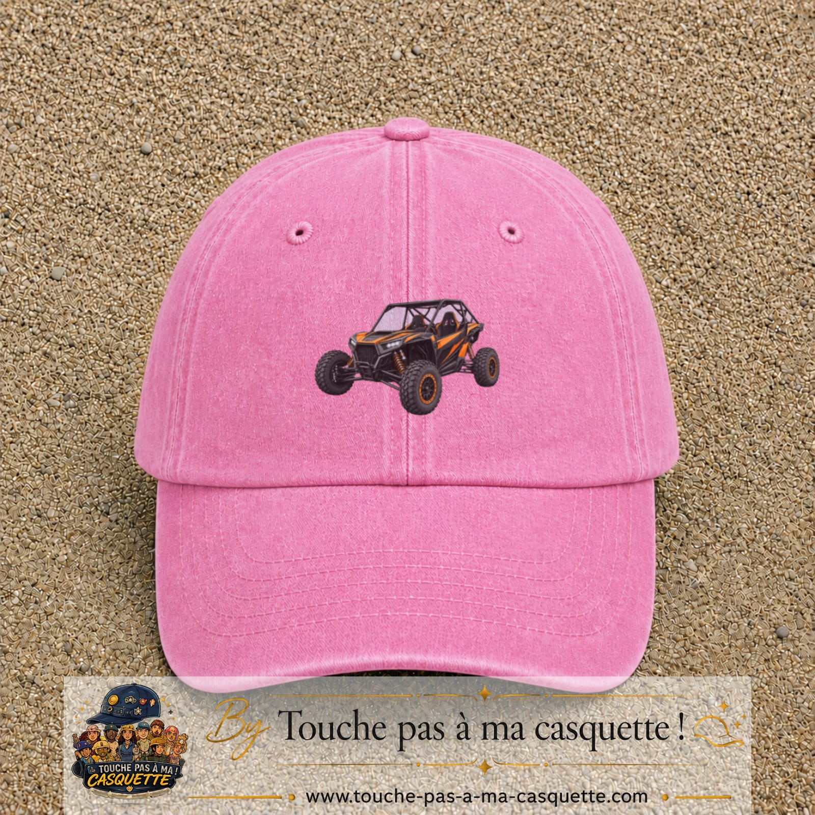 Casquette Rose délavé 100% coton avec motif Buggy tout-terrain orange 5 cm - image principale