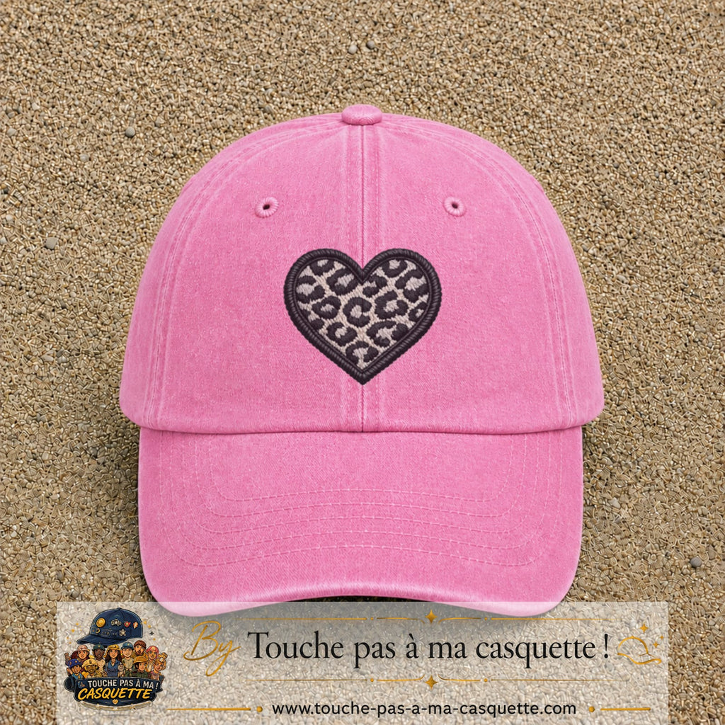 Casquette Rose délavé motif Cœur safari 7 cm - vue principale