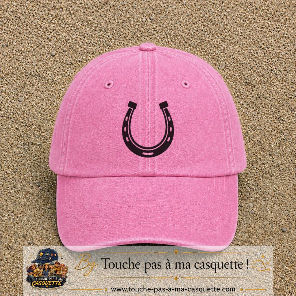 Casquette Rose délavé 100% coton avec motif Fer à cheval noir 7 cm - image principale