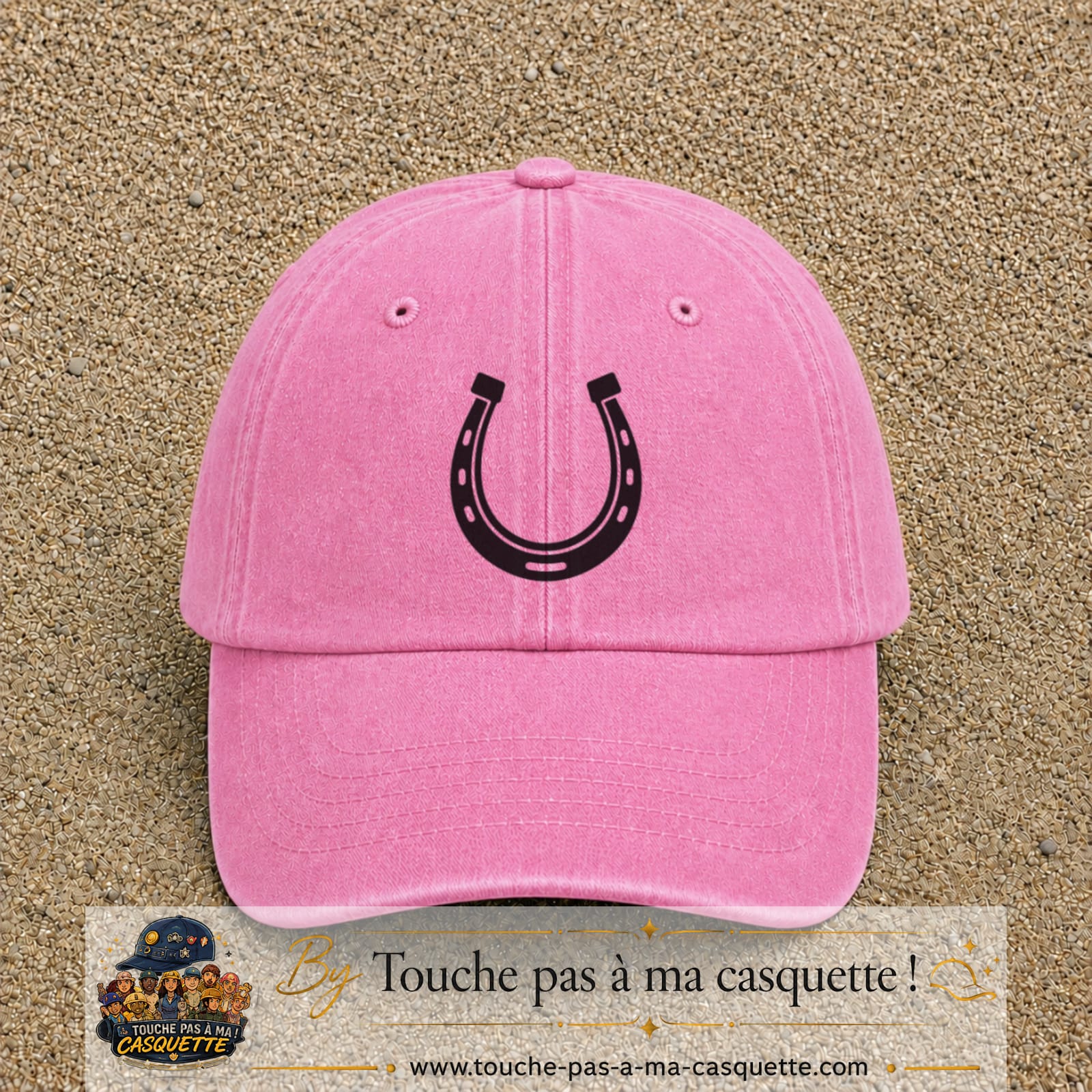 Casquette Rose délavé 100% coton avec motif Fer à cheval noir 7 cm - image principale