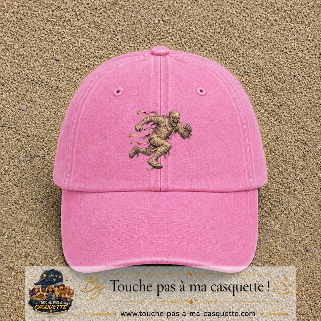 Casquette Rose délavé 100% coton avec motif Momie effrayante 7 cm - image principale