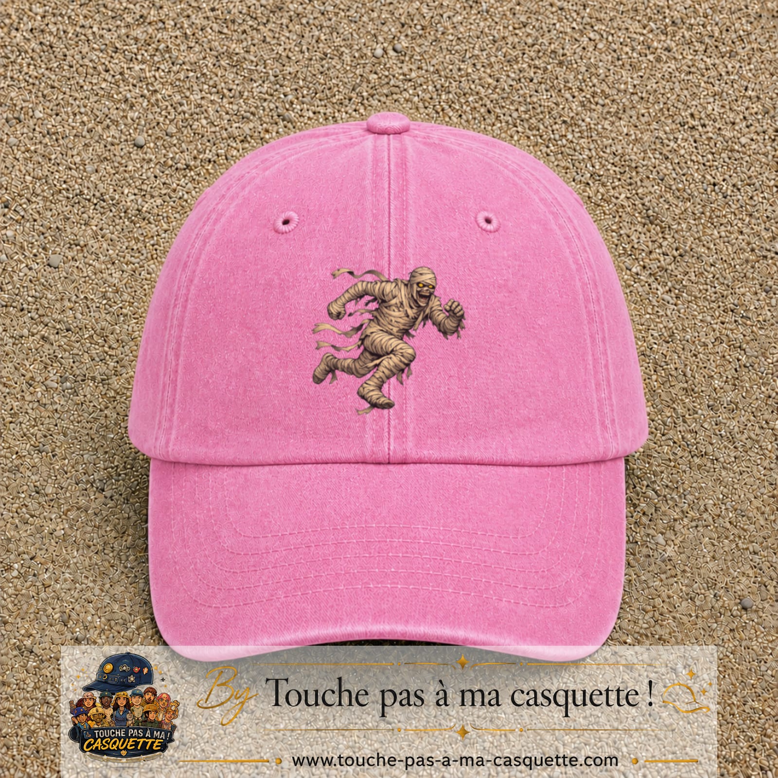 Casquette Rose délavé 100% coton avec motif Momie effrayante 7 cm - image principale