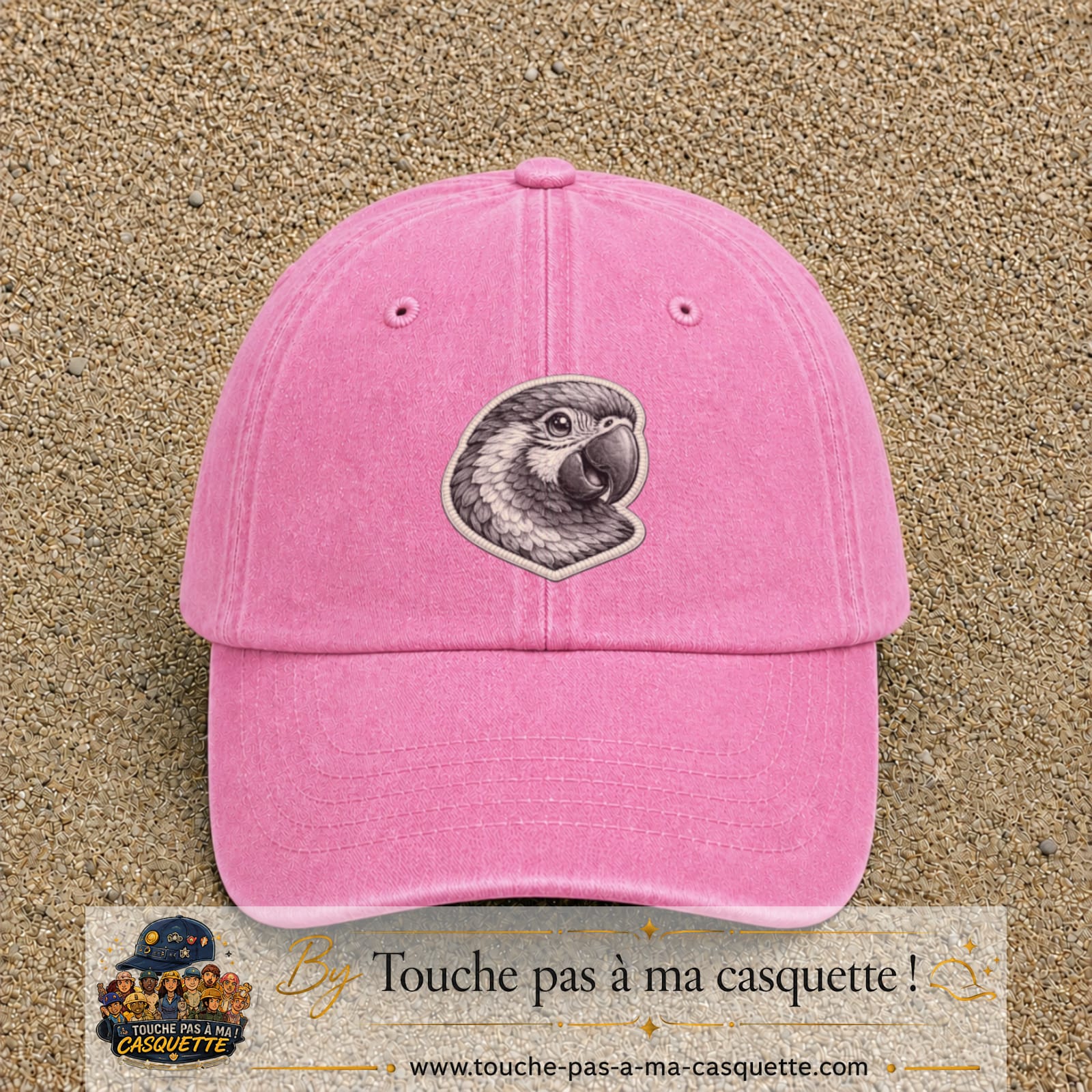 Casquette Rose délavé motif Perroquet majestueux 7 cm - vue principale
