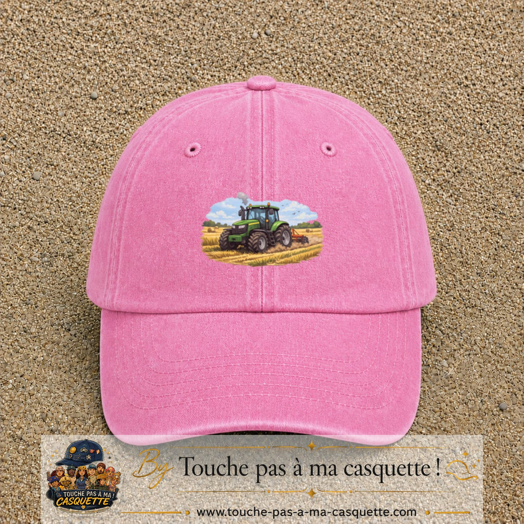 Casquette baseball Rose délavé 100% coton avec motif Tracteur agricole 5 cm - image principale