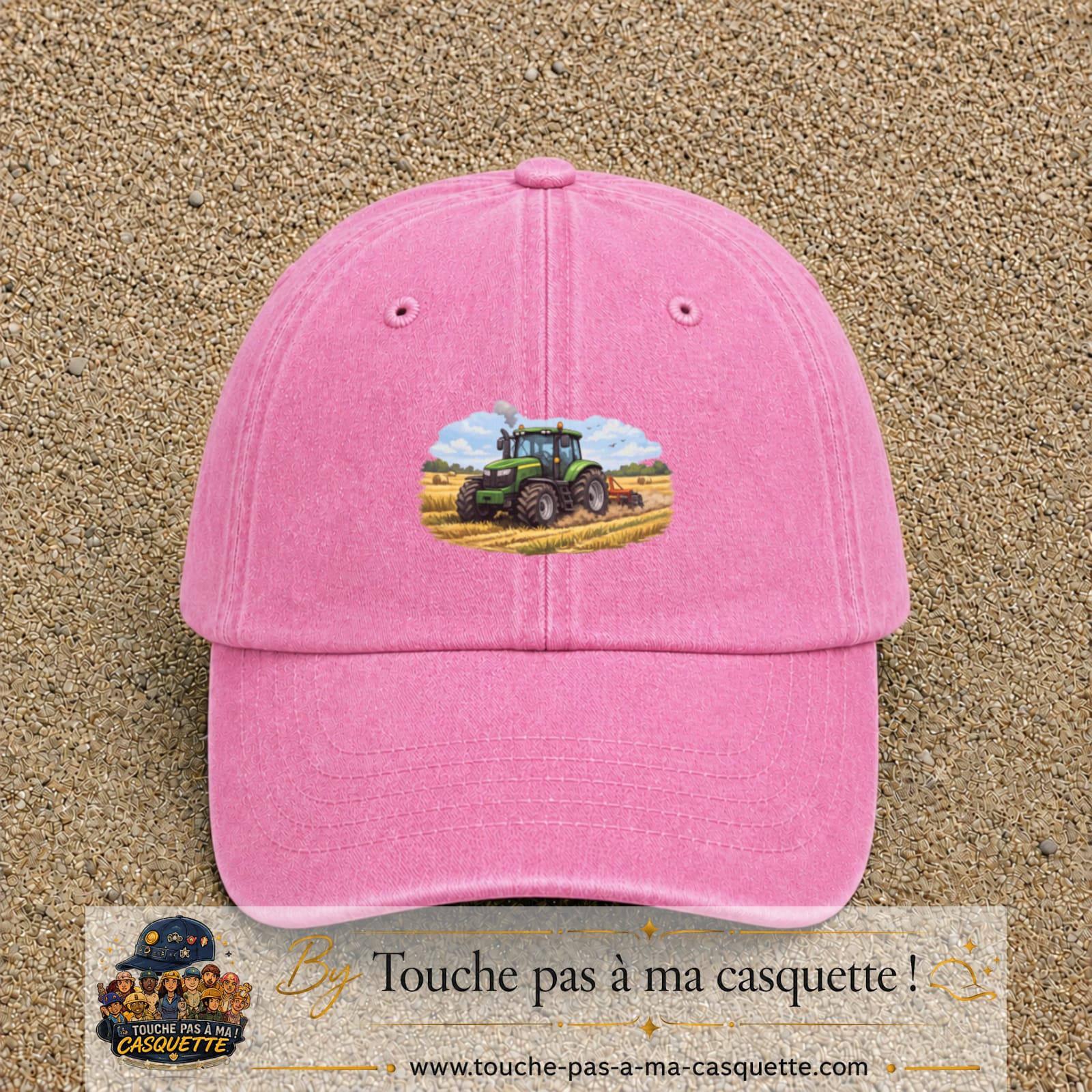 Casquette baseball Rose délavé 100% coton avec motif Tracteur agricole 5 cm - image principale