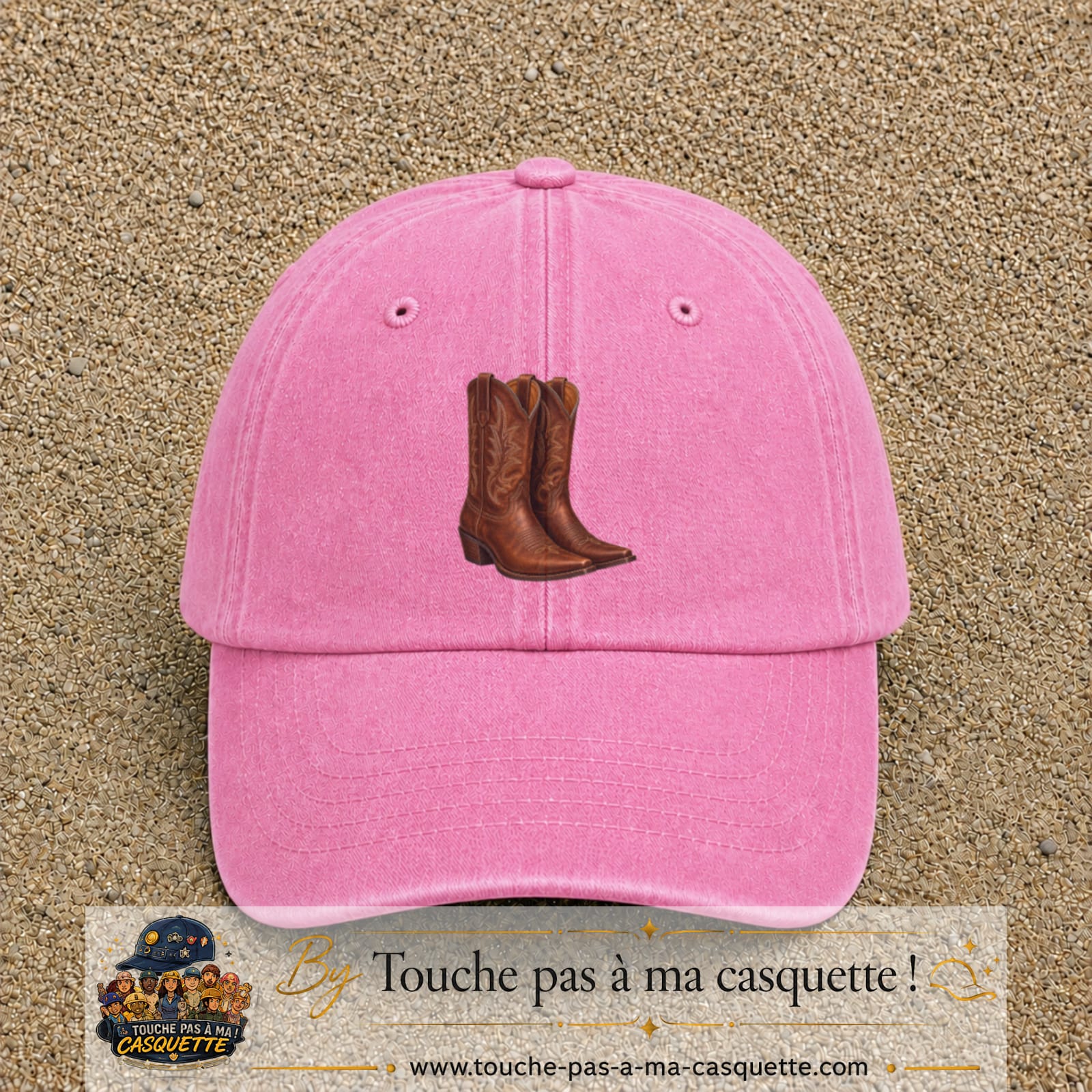 Casquette Rose délavé 100% coton avec motif Bottes cowboy 7 cm - image principale
