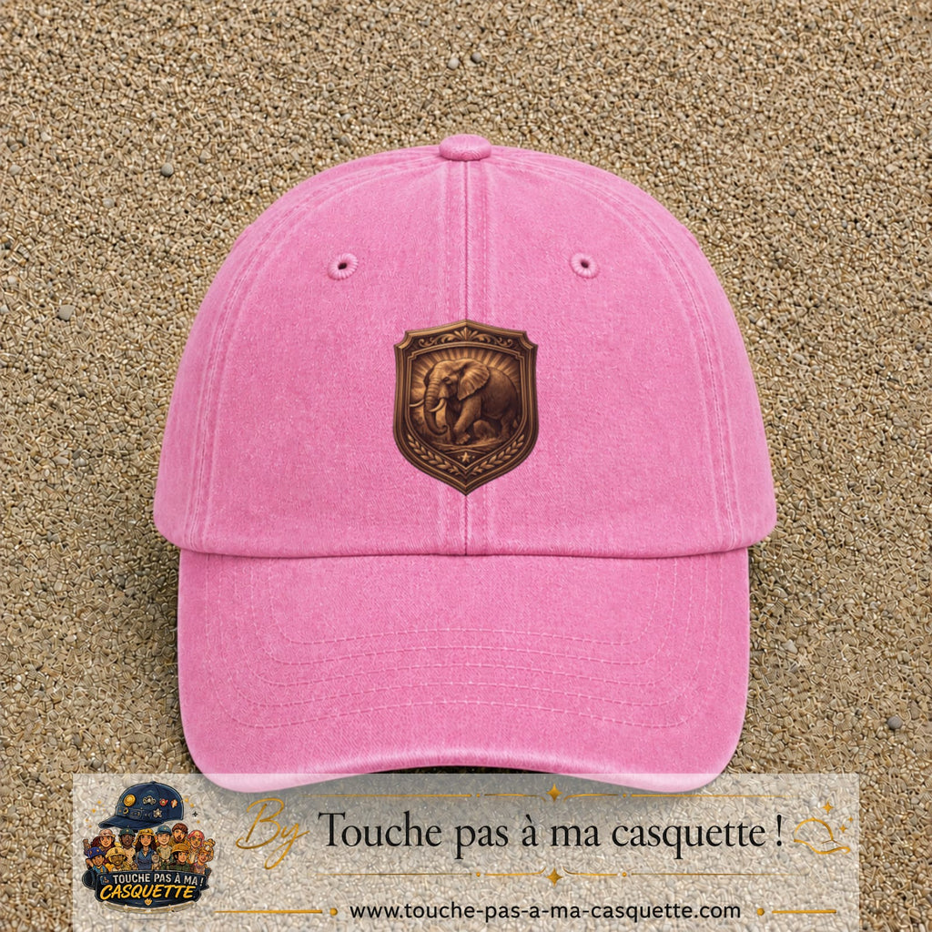 Casquette baseball Rose délavé 100% coton avec visuel Écusson éléphant 7 cm - image produit principale