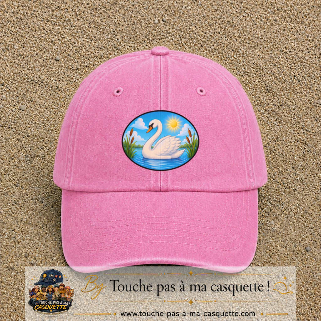 Casquette baseball Rose délavé 100% coton avec visuel Cygne sur lac 7 cm - image produit principale