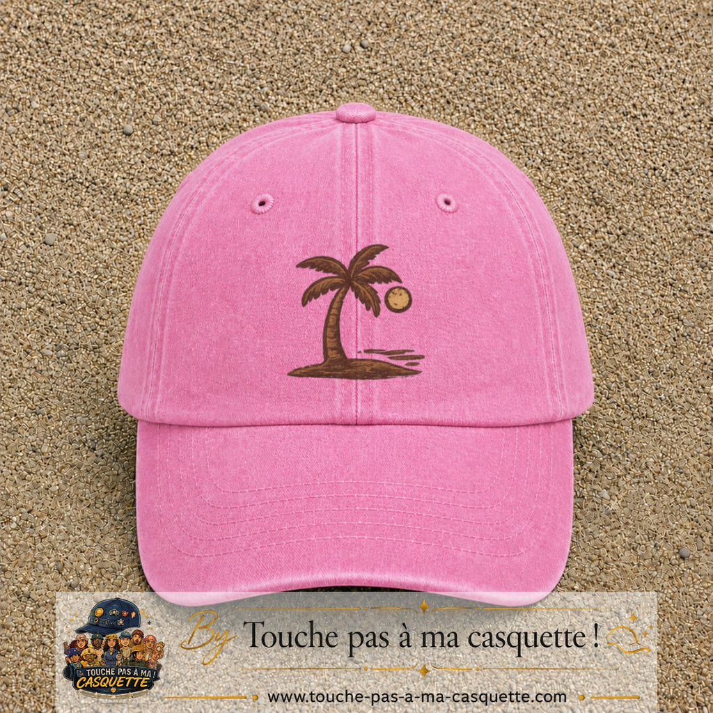 Casquette Rose délavé 100% coton avec motif Palmier bohème 7 cm - image principale