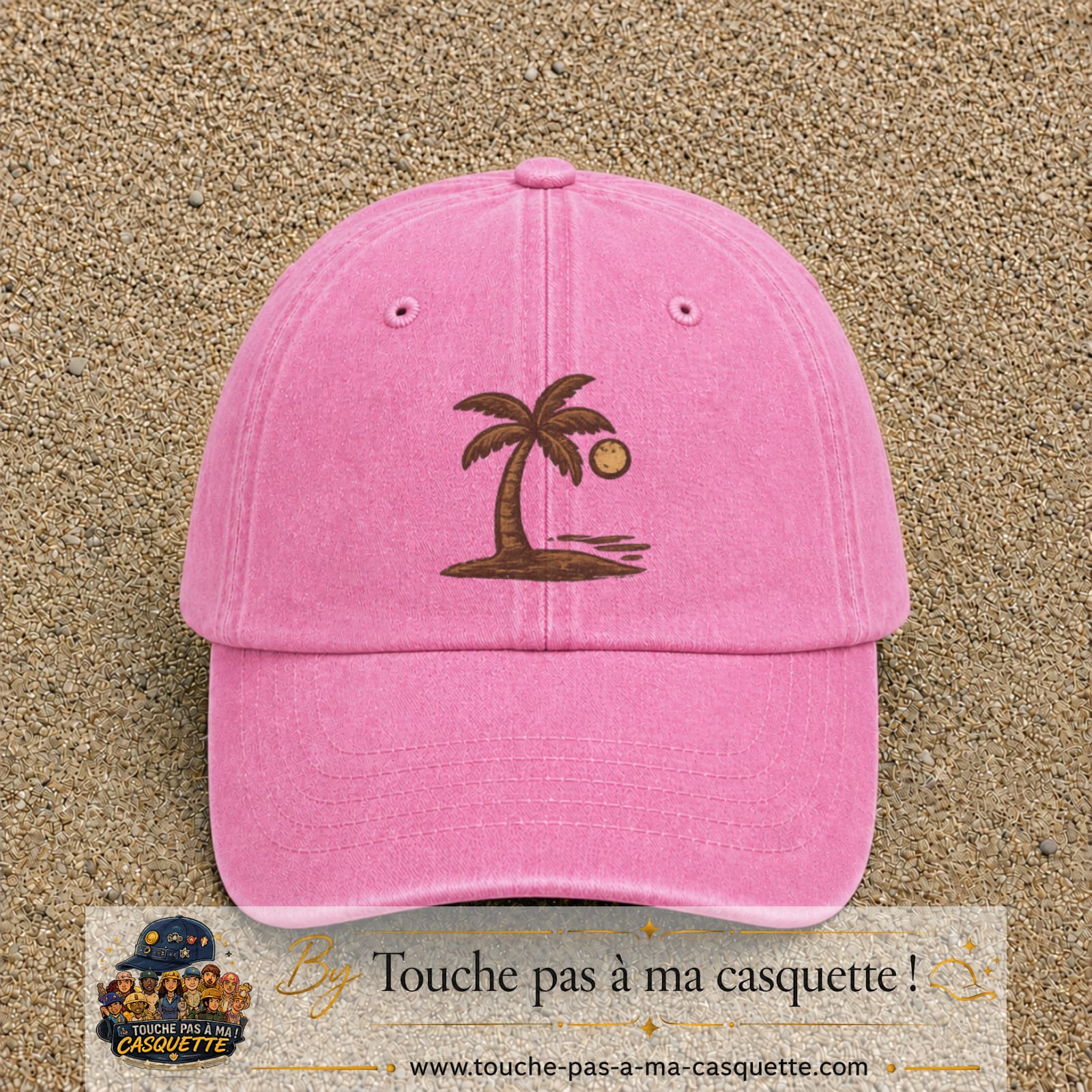 Casquette Rose délavé 100% coton avec motif Palmier bohème 7 cm - image principale