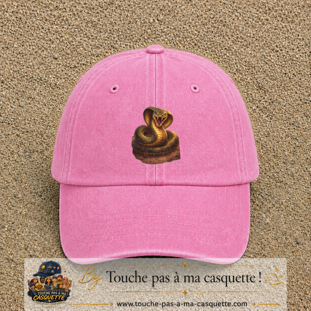 Casquette baseball Rose délavé 100% coton avec visuel Cobra réaliste 7 cm - image produit principale