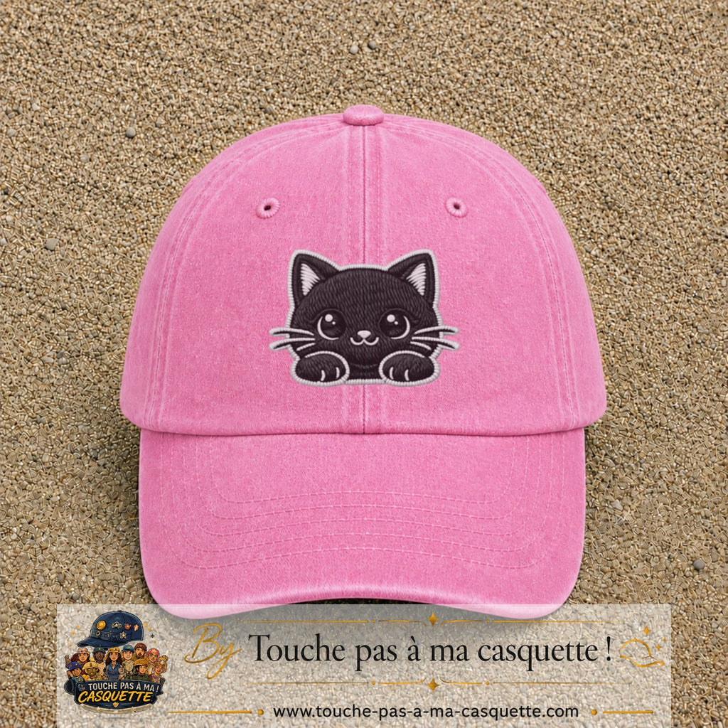 Casquette Rose délavé motif Chaton étoilé 7 cm - vue principale
