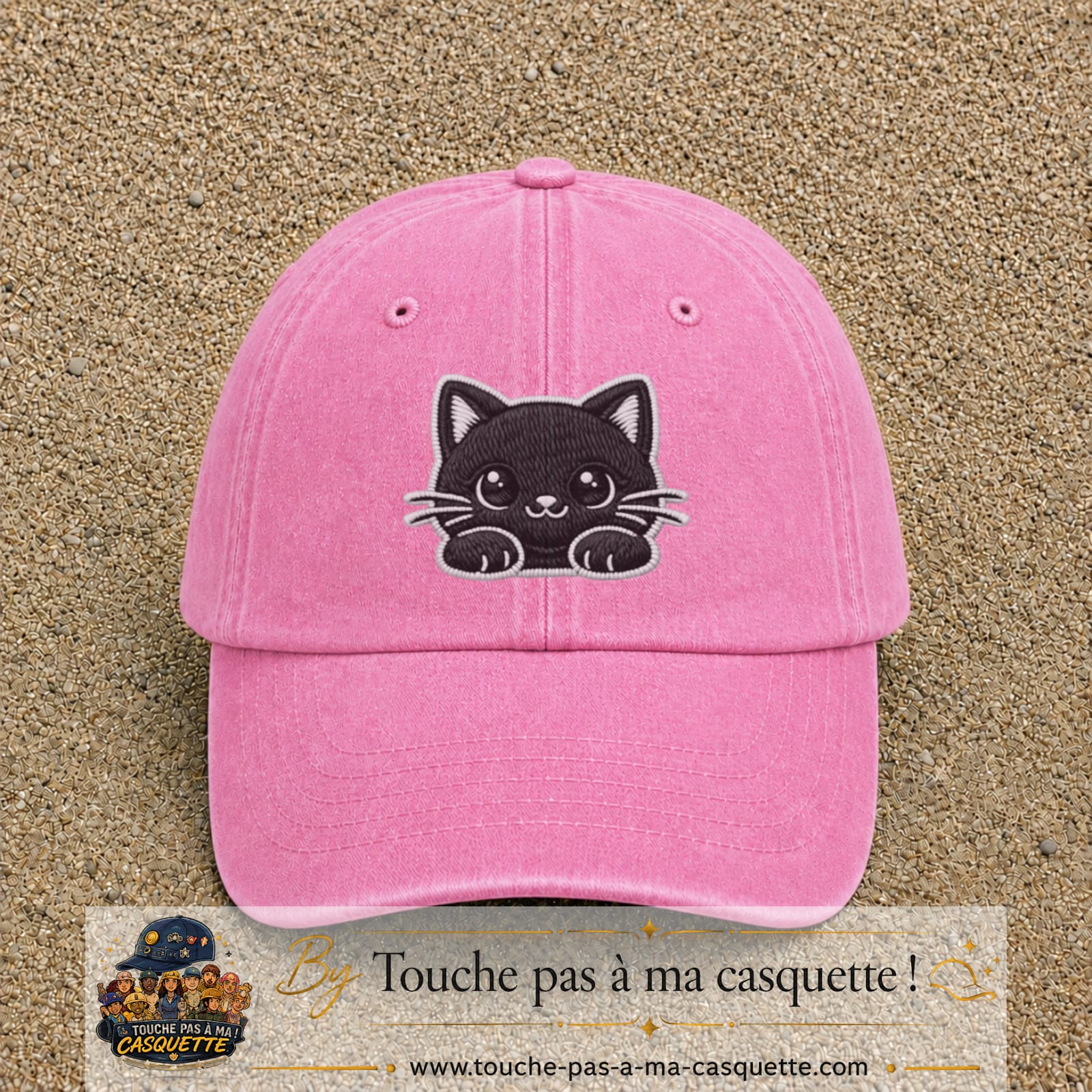 Casquette Rose délavé motif Chaton étoilé 7 cm - vue principale