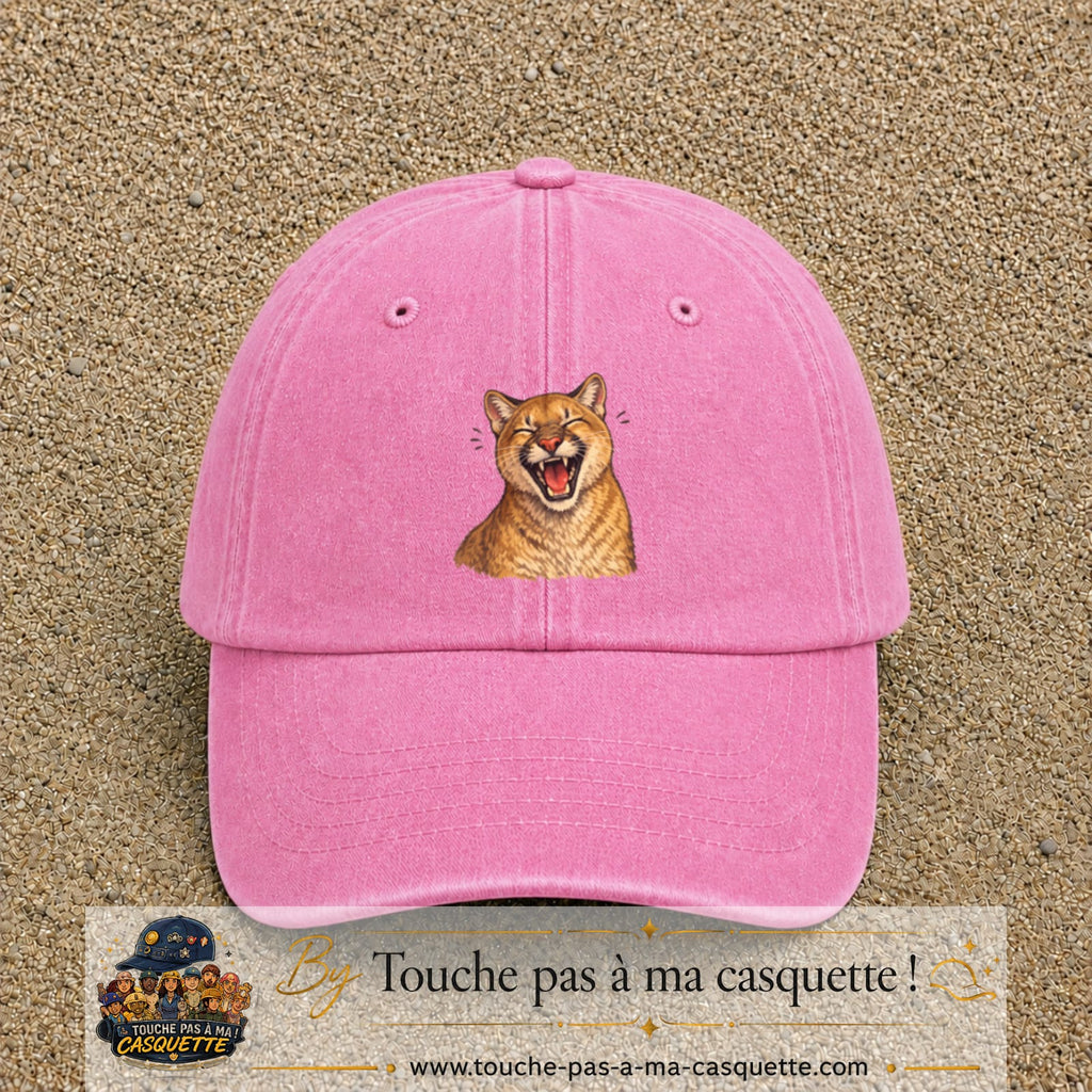 Casquette Rose délavé 100% coton avec motif Félin sauvage qui rit 7 cm - image principale