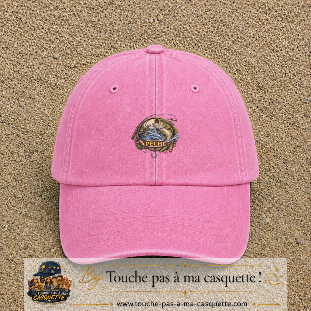 Casquette Rose délavé motif Pêche passion 5 cm - vue principale