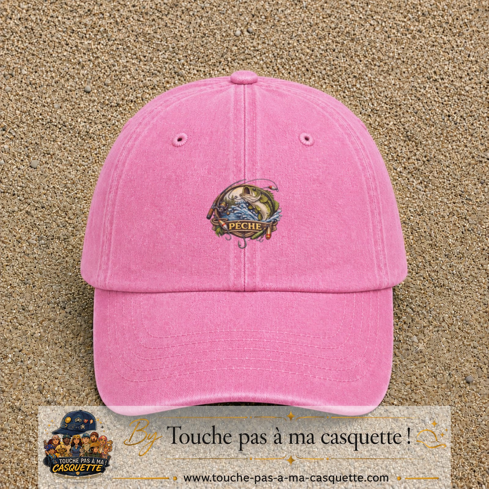 Casquette Rose délavé motif Pêche passion 5 cm - vue principale