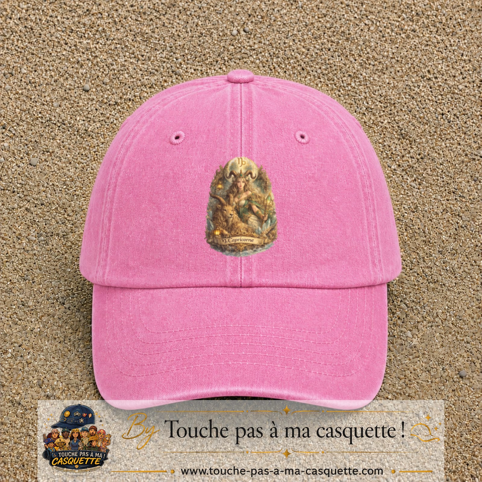 Casquette baseball Rose délavé 100% coton avec motif Capricorne astrologique 7 cm - image principale