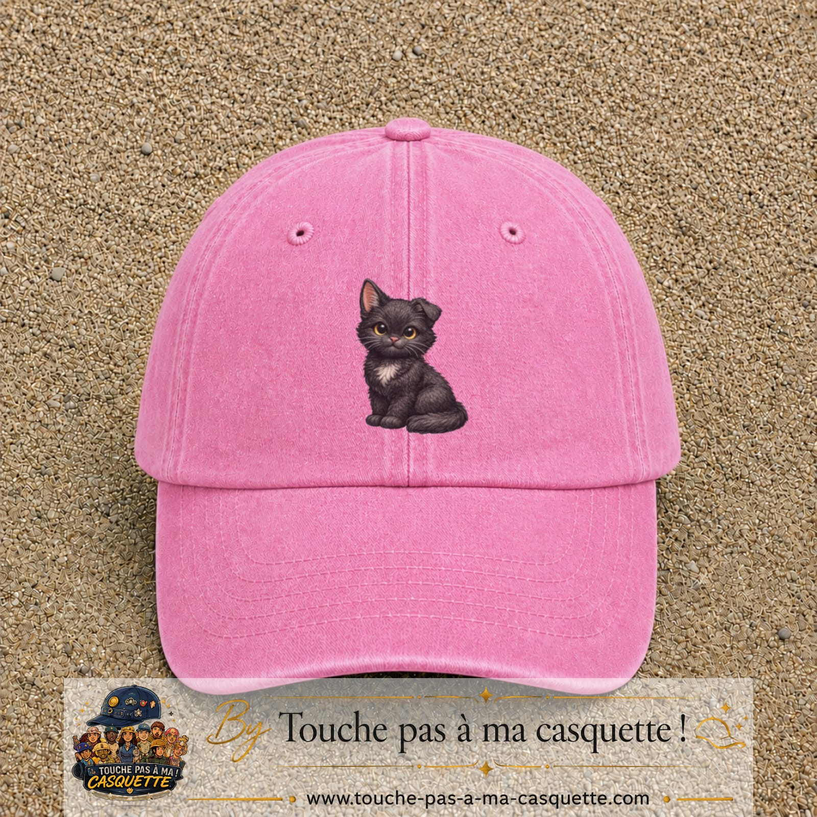 Casquette Rose délavé motif Chaton assis 7 cm - vue principale
