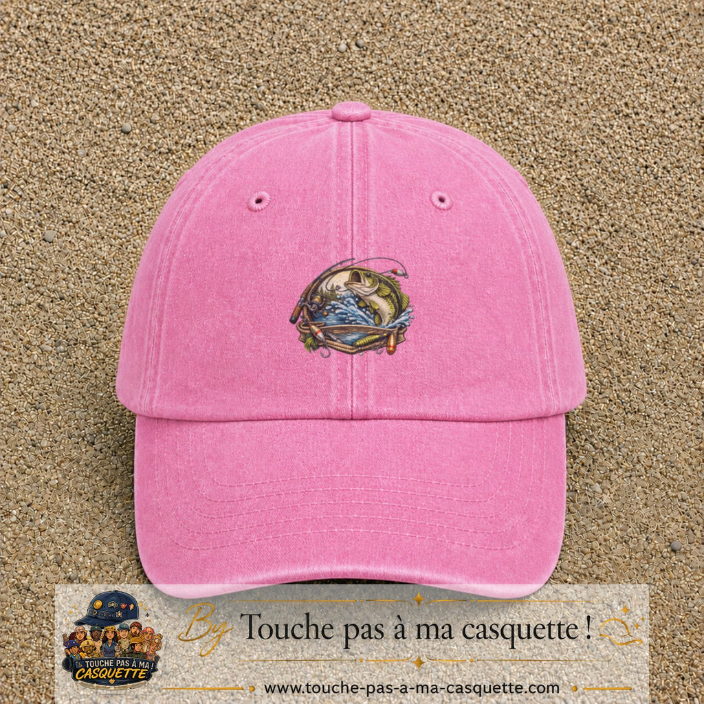 Casquette Rose délavé motif Pêche sportive 5 cm - vue principale