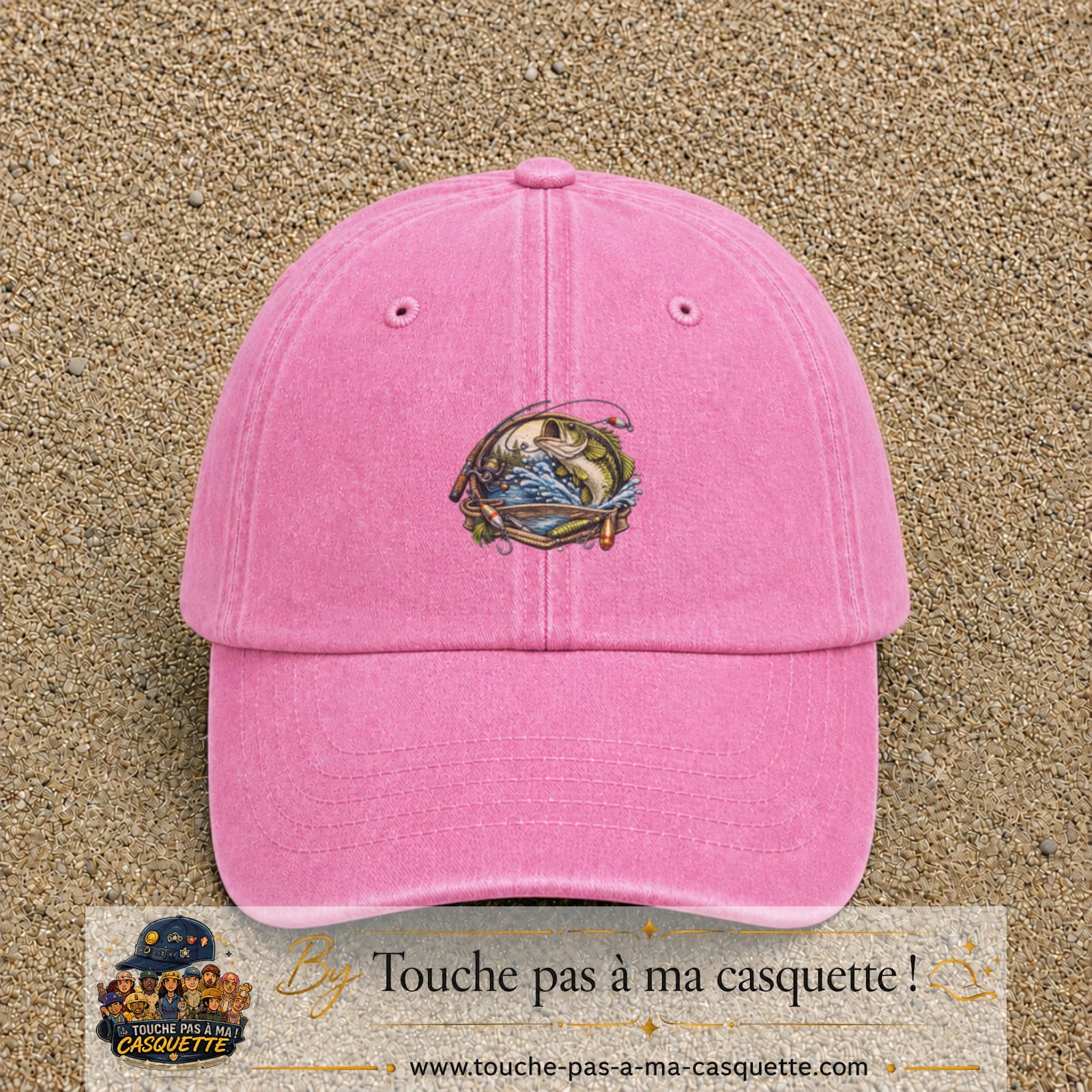 Casquette Rose délavé motif Pêche sportive 5 cm - vue principale