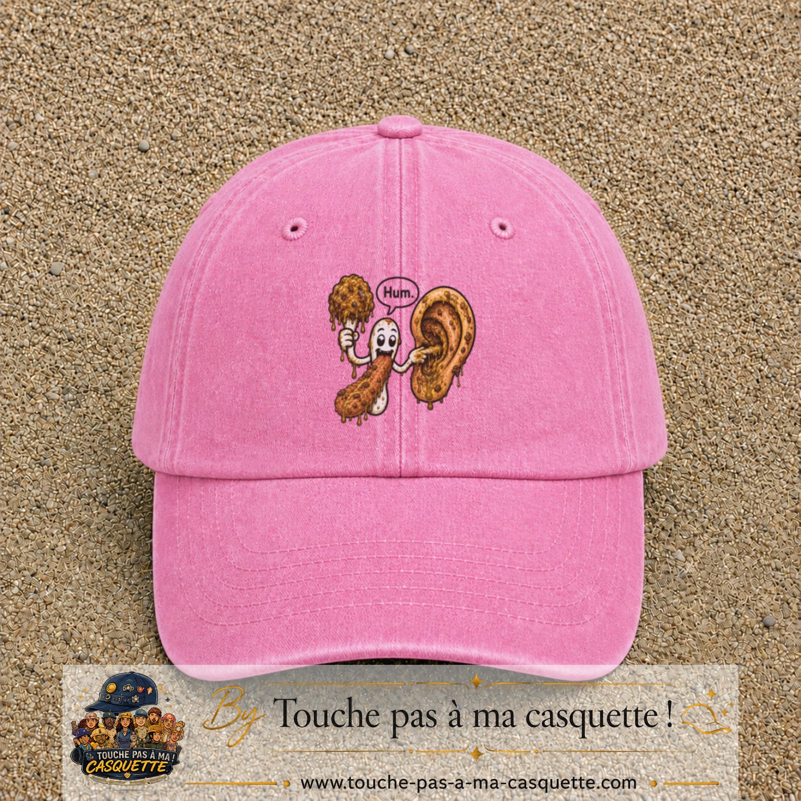 Casquette baseball Rose délavé 100% coton avec visuel Oreille gourmande 7 cm - image produit principale