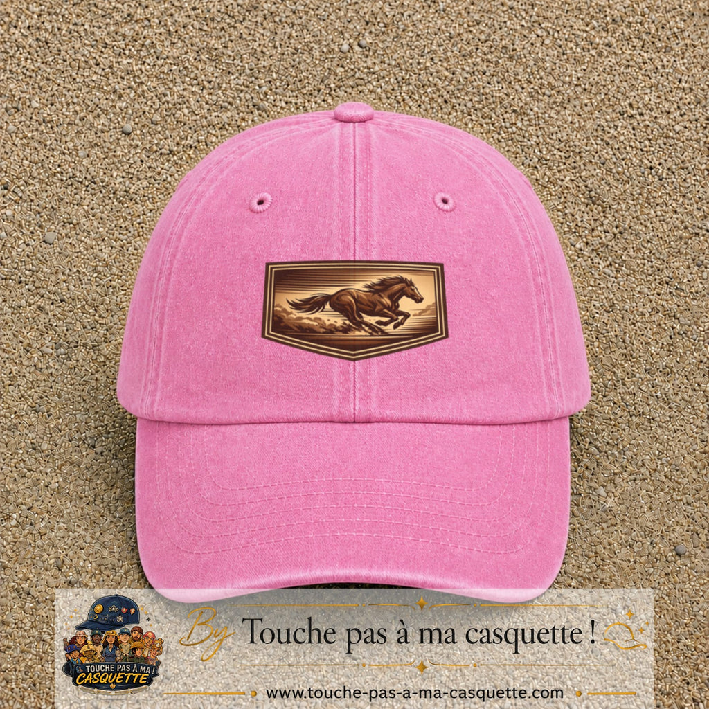 Casquette baseball Rose délavé 100% coton avec visuel Cheval en course 5 cm - image produit principale