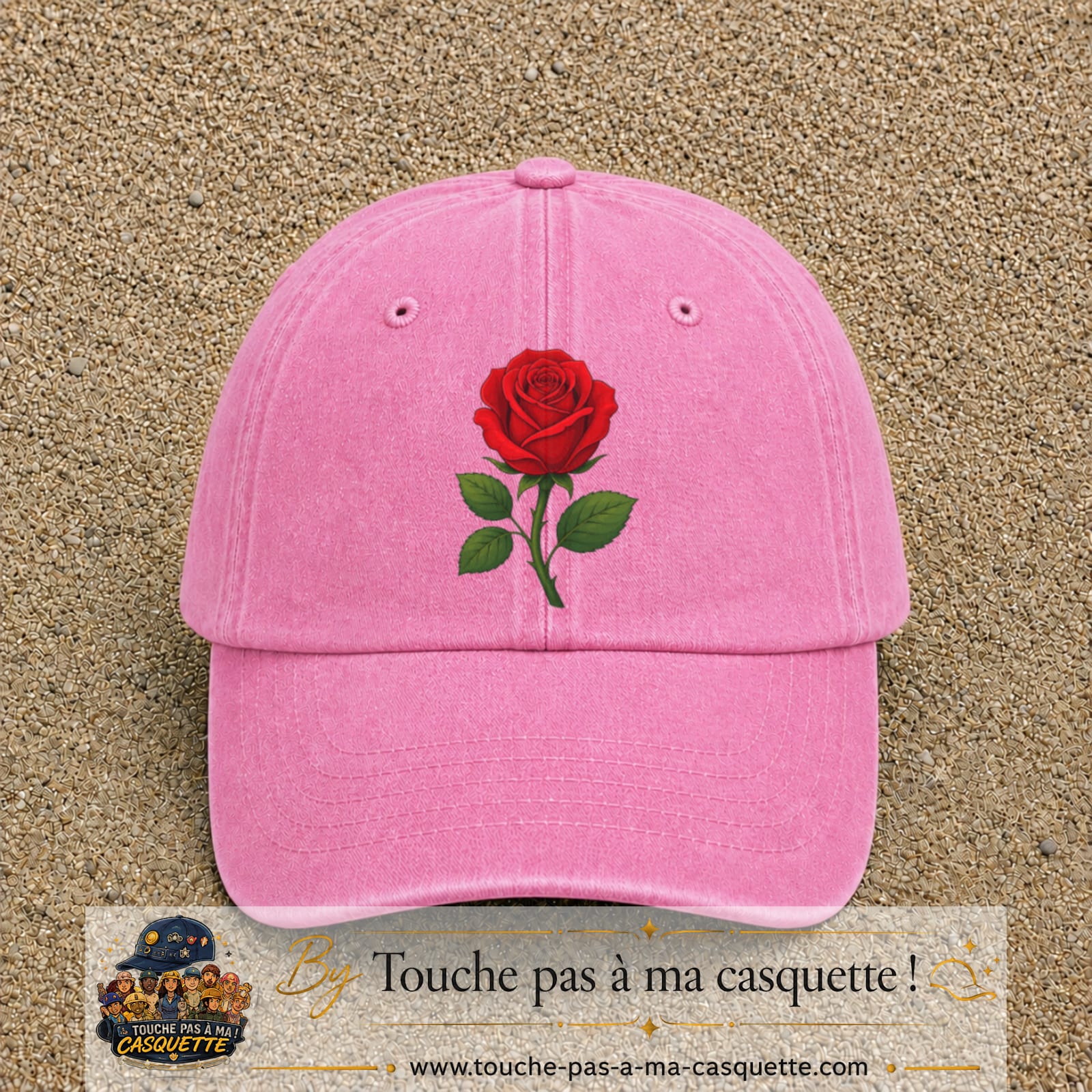 Casquette baseball Rose délavé 100% coton avec motif Fleur de rose 7 cm - image principale