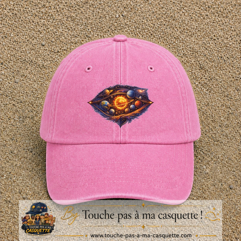 Casquette baseball Rose délavé 100% coton avec visuel Galaxie système solaire 7 cm - image produit principale