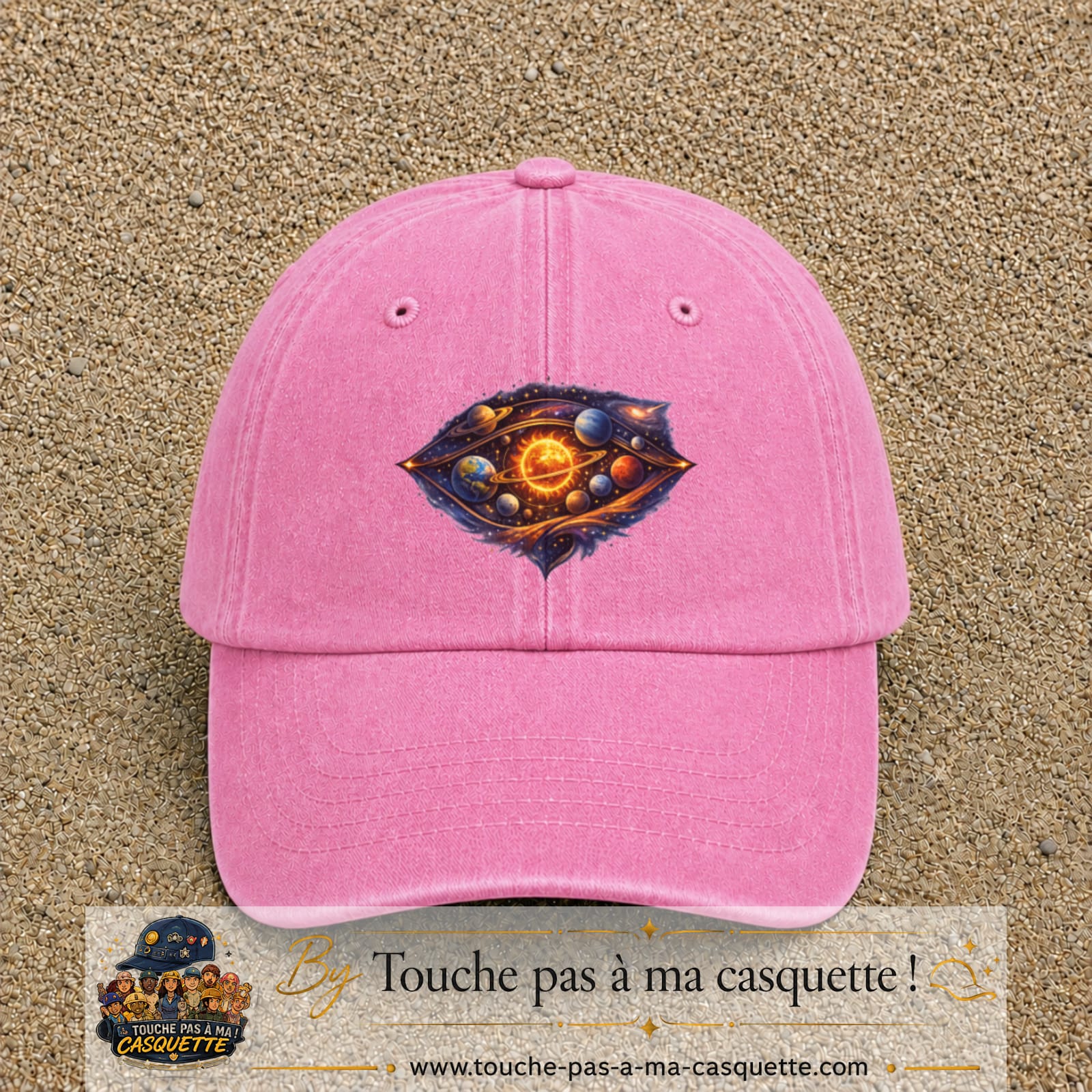 Casquette baseball Rose délavé 100% coton avec visuel Galaxie système solaire 7 cm - image produit principale