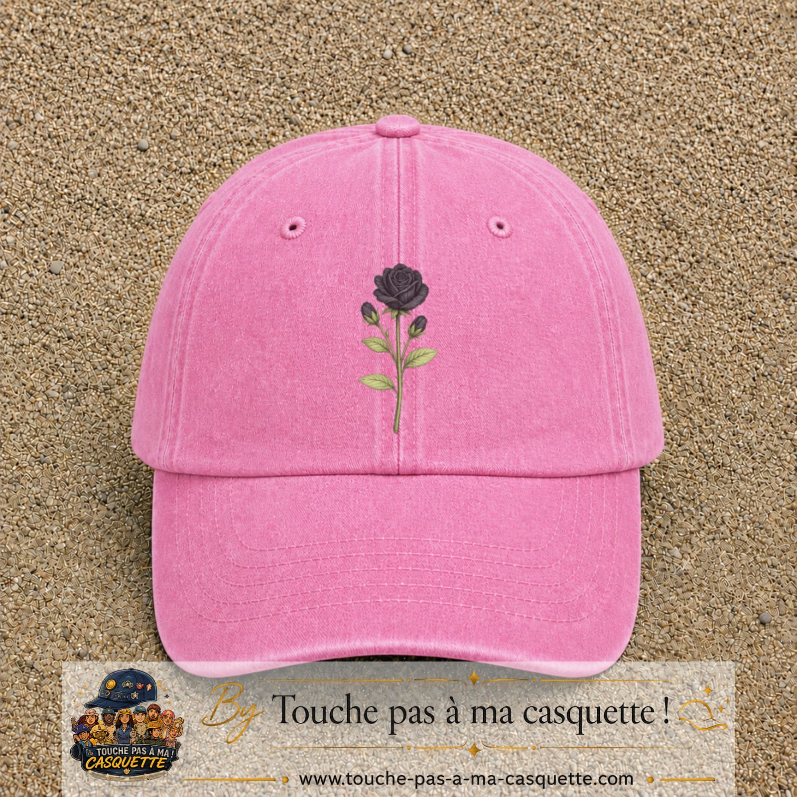 Casquette Rose délavé motif Rose gothique 7 cm - vue principale