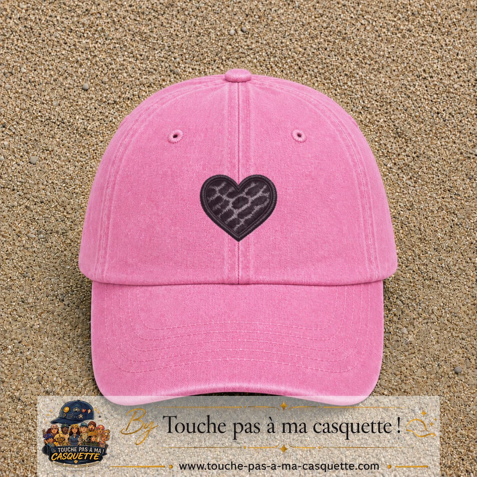 Casquette Rose délavé motif Cœur félin 5 cm - vue principale