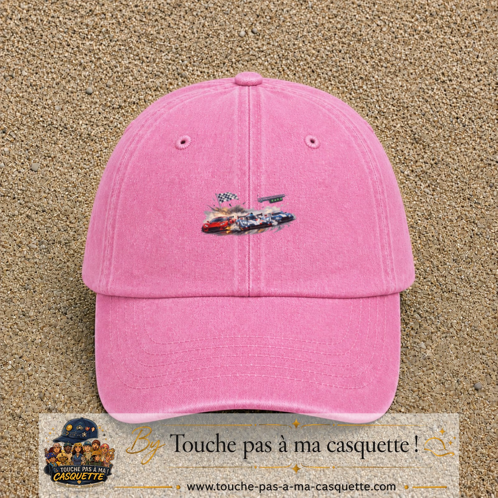 Casquette baseball Rose délavé 100% coton avec motif Voitures de course 5 cm - image principale