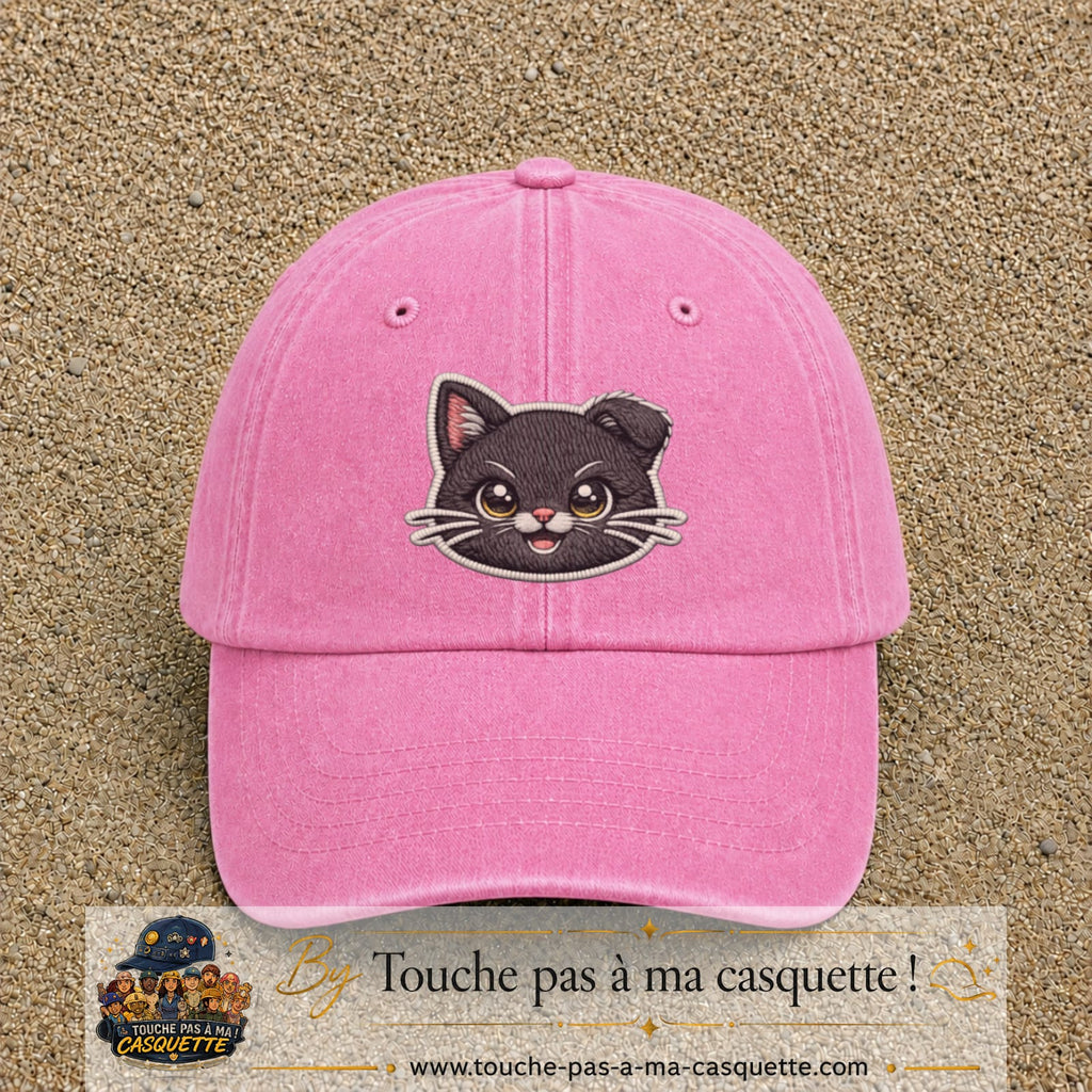 Casquette Rose délavé motif Chaton mignon 7 cm - vue principale