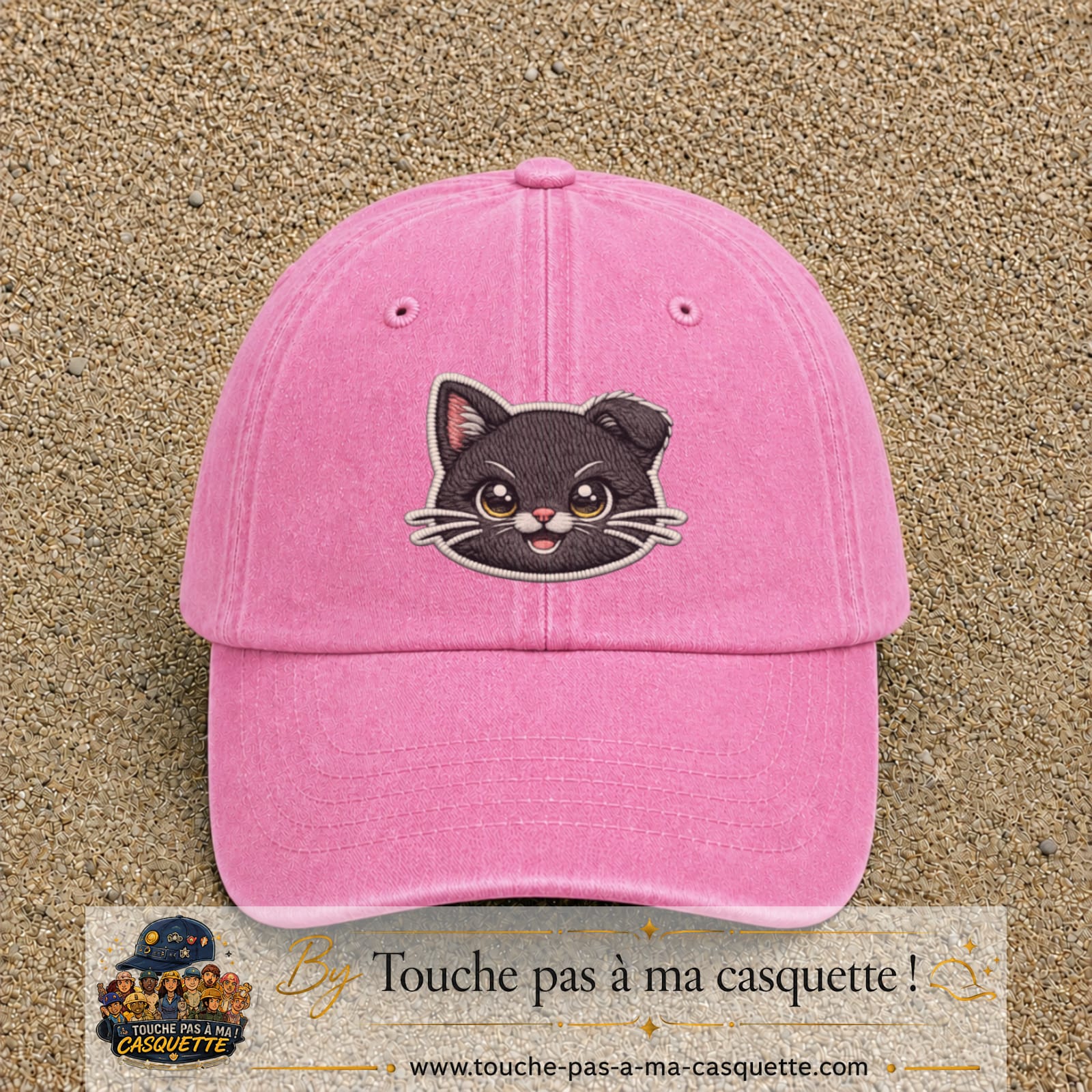 Casquette Rose délavé motif Chaton mignon 7 cm - vue principale