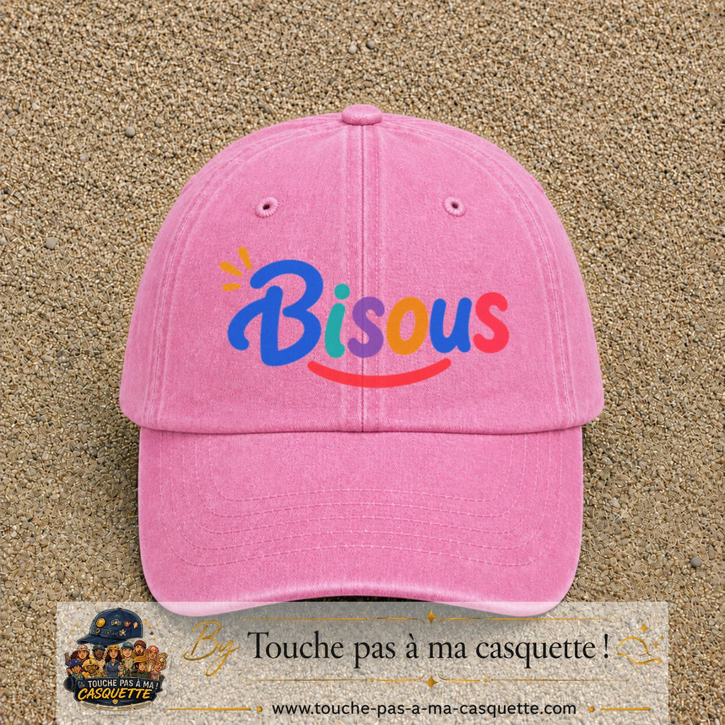 Casquette baseball Rose délavé 100% coton avec visuel Bisous coloré 7 cm - image produit principale