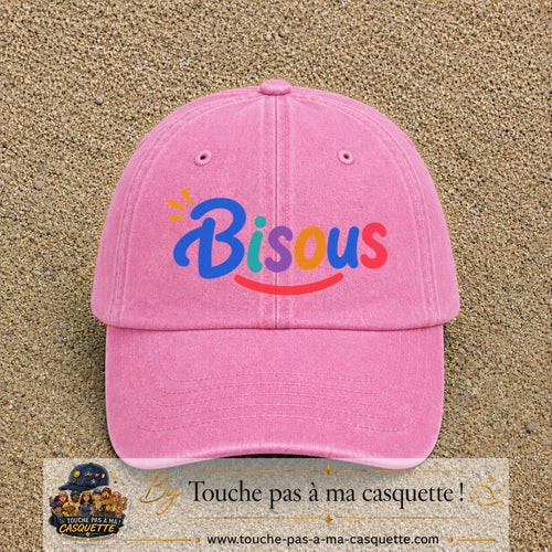 Casquette baseball Rose délavé 100% coton avec visuel Bisous coloré 7 cm - image produit principale