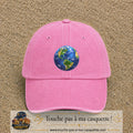 Casquette baseball Rose délavé 100% coton avec visuel Planète Terre réaliste 7 cm - image produit principale