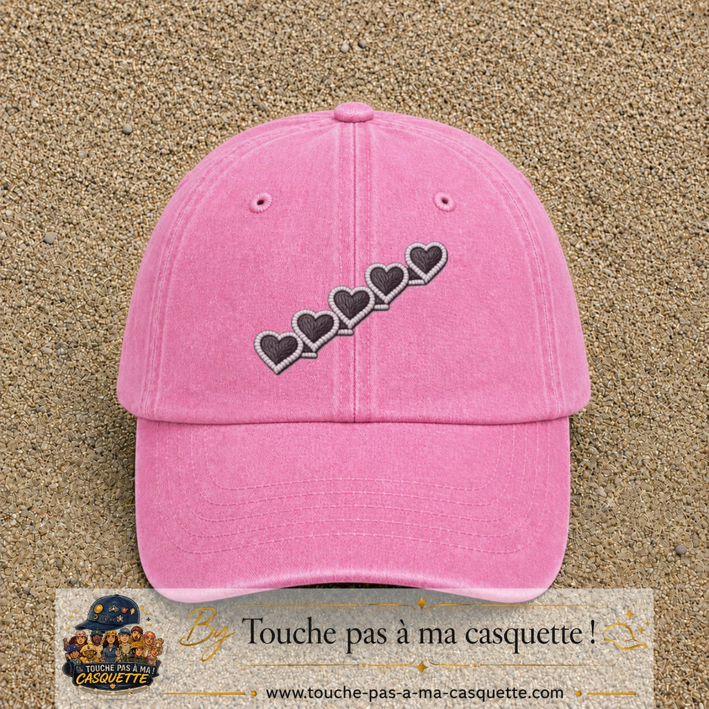 Casquette Rose délavé motif Guirlande de cœurs 7 cm - vue principale