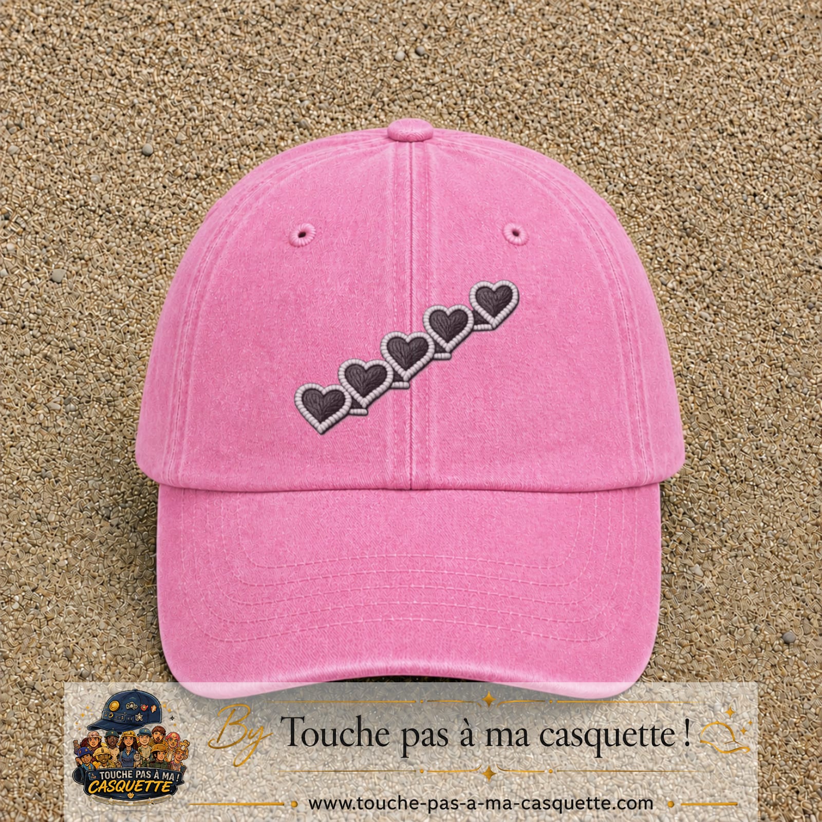 Casquette Rose délavé motif Guirlande de cœurs 7 cm - vue principale