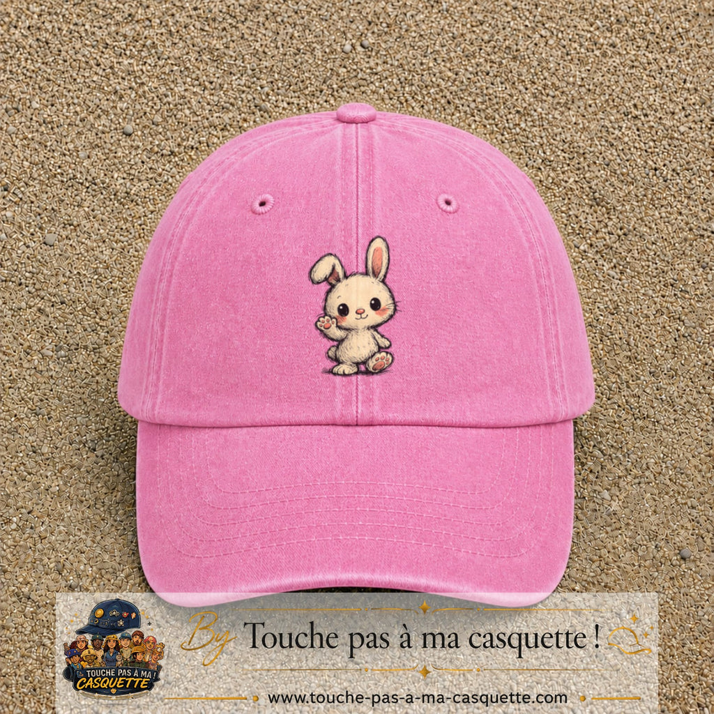 Casquette baseball Rose délavé 100% coton avec motif Lapin kawaii 7 cm - image principale