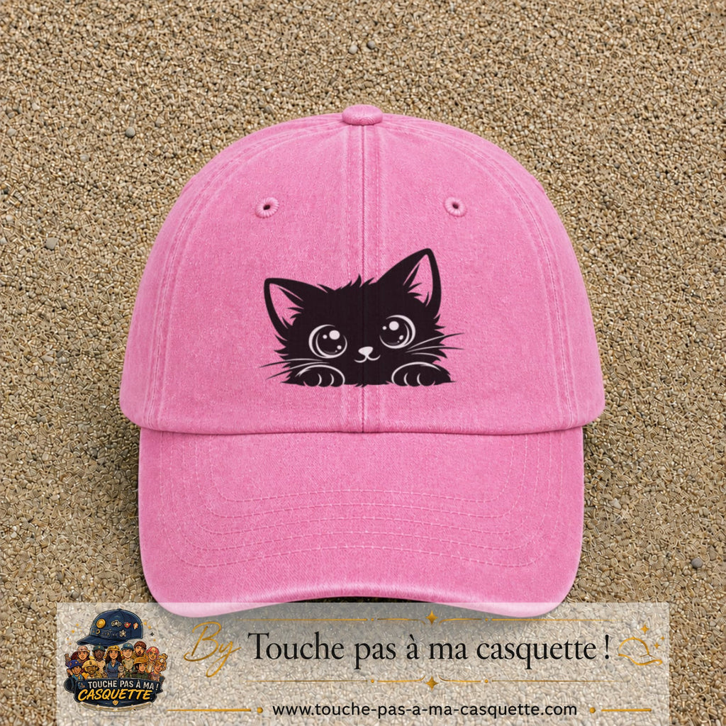 Casquette Rose délavé motif Chaton malicieux 7 cm - vue principale