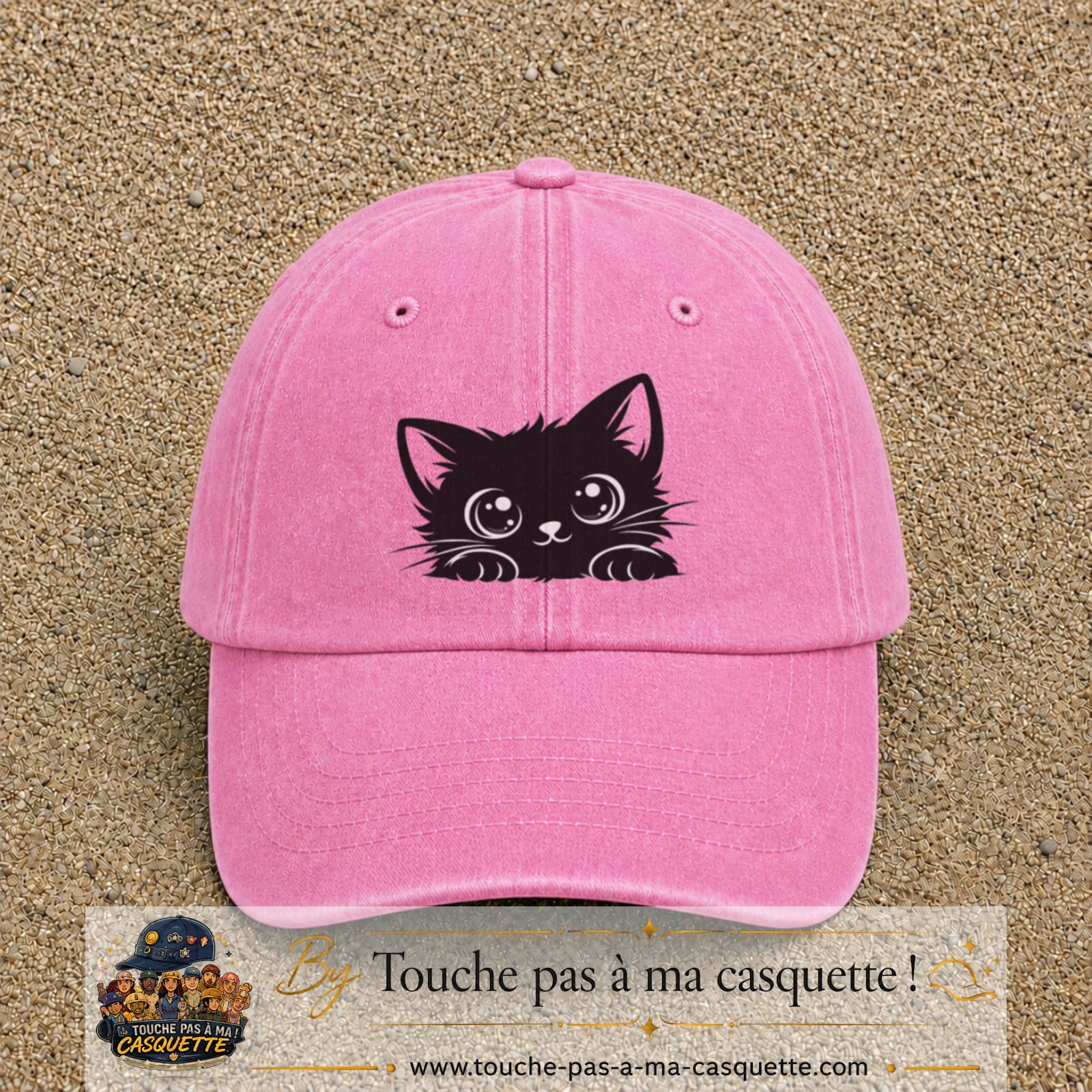 Casquette Rose délavé motif Chaton malicieux 7 cm - vue principale