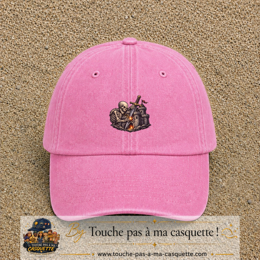 Casquette Rose délavé 100% coton avec motif Squelette chevalier château 5 cm - image principale