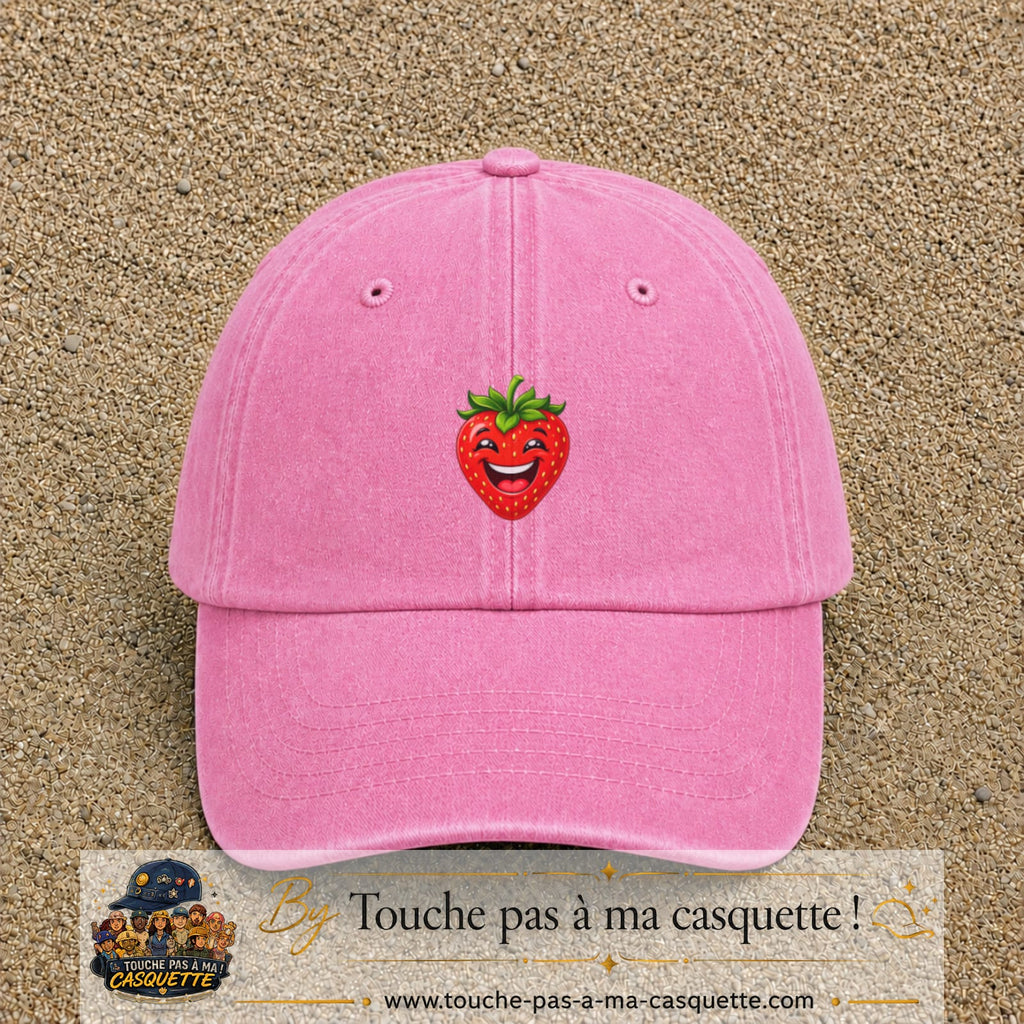 Casquette baseball Rose délavé 100% coton avec motif Fraise souriante 3 cm - image principale