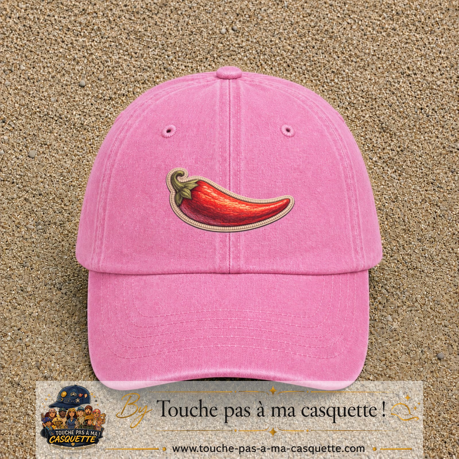 Casquette Rose délavé motif Piment piquant 5 cm - vue principale