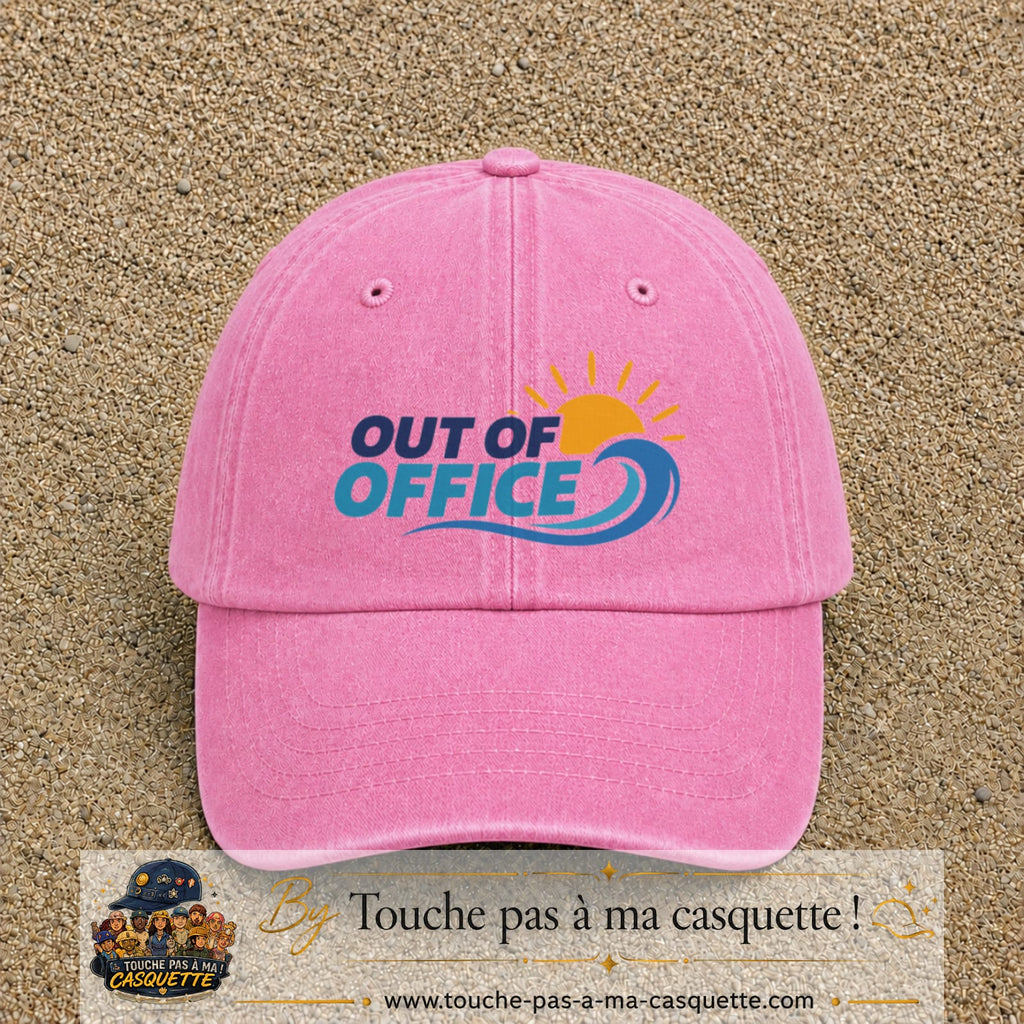 Casquette Rose délavé 100% coton avec motif Out of Office vague soleil 7 cm - image principale