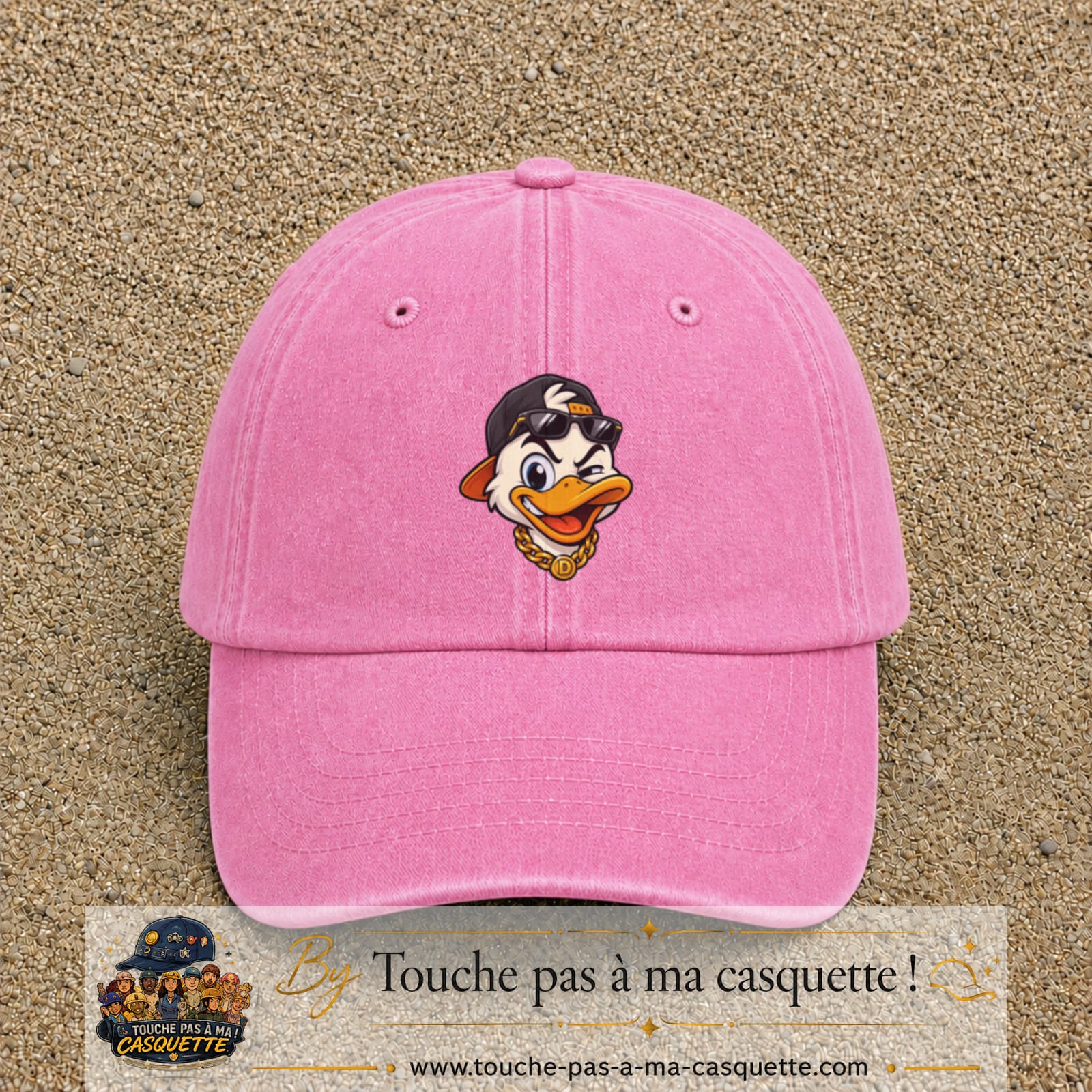 Casquette baseball Rose délavé 100% coton avec visuel Canard hip-hop clin d’œil 7 cm - image produit principale