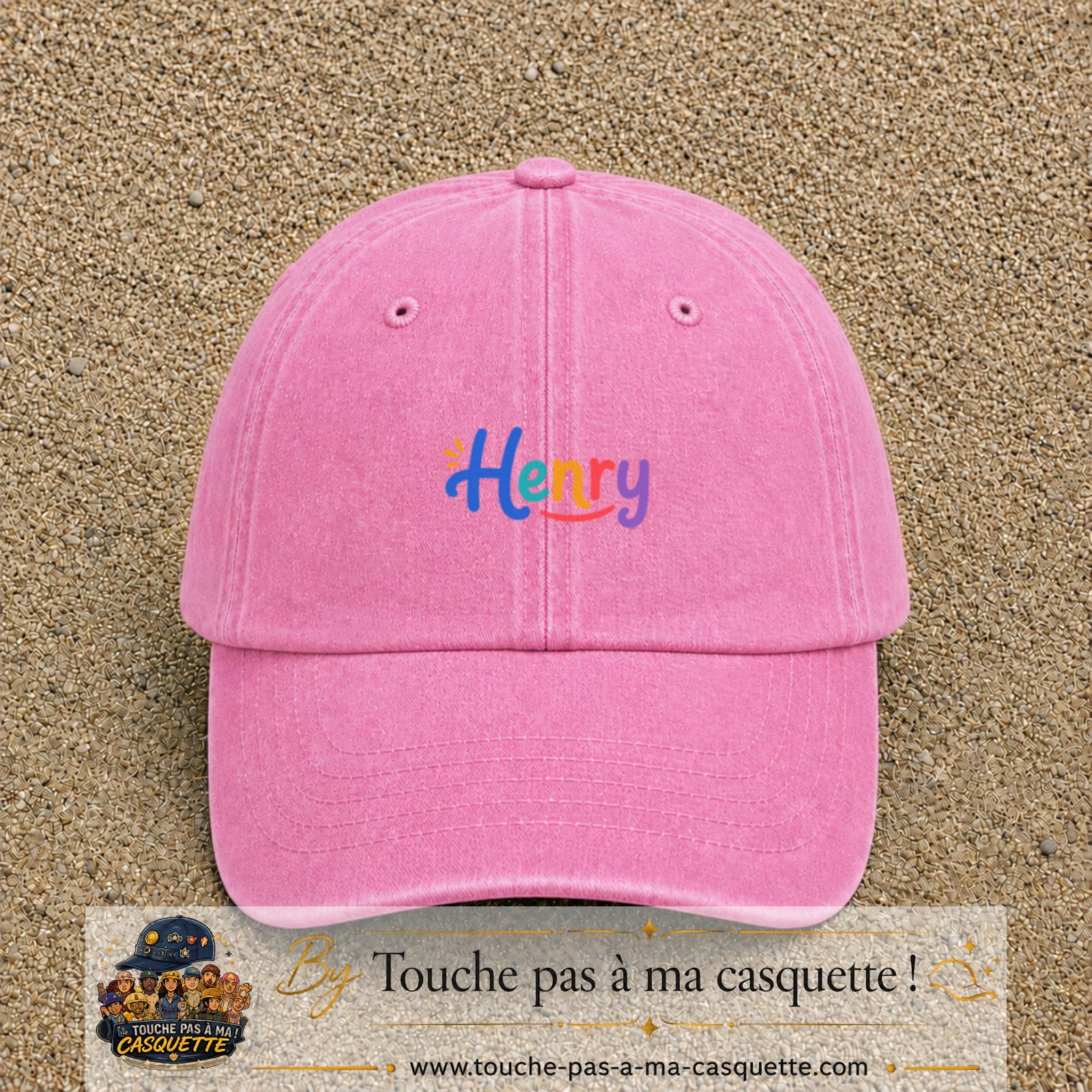 Casquette baseball Rose délavé 100% coton avec visuel Prénom Henry coloré 3 cm - image produit principale