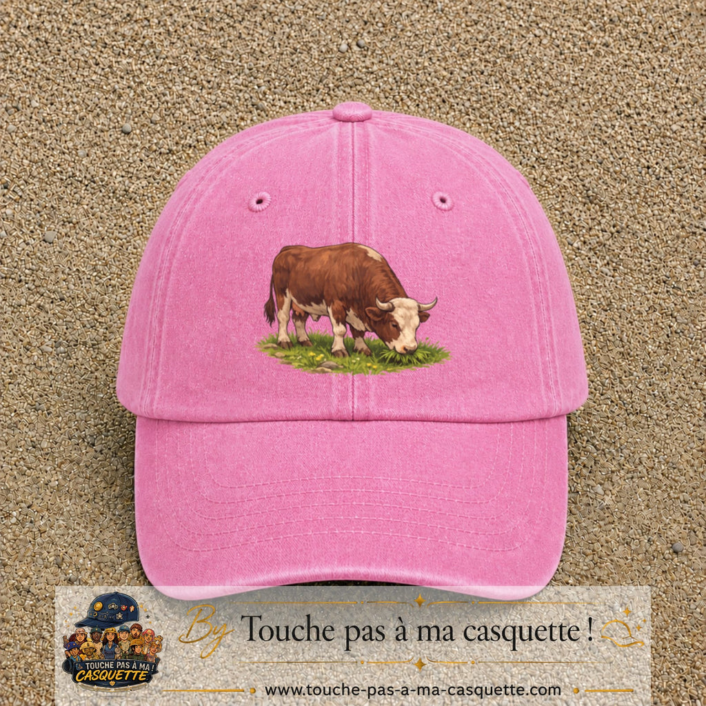 Casquette baseball Rose délavé 100% coton avec motif Vache brune 7 cm - image principale